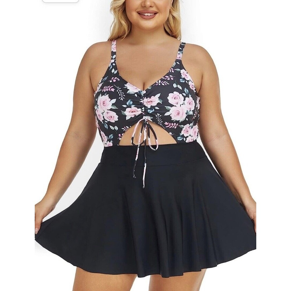 Summer Mae Cherry Rose One Piece Swimsuit Tummy Control Swim Dress Size 18W NWT